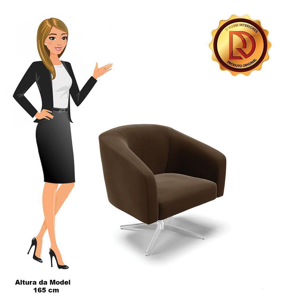 Poltrona Giratória Stella Suede Base Cromada Marrom - 4