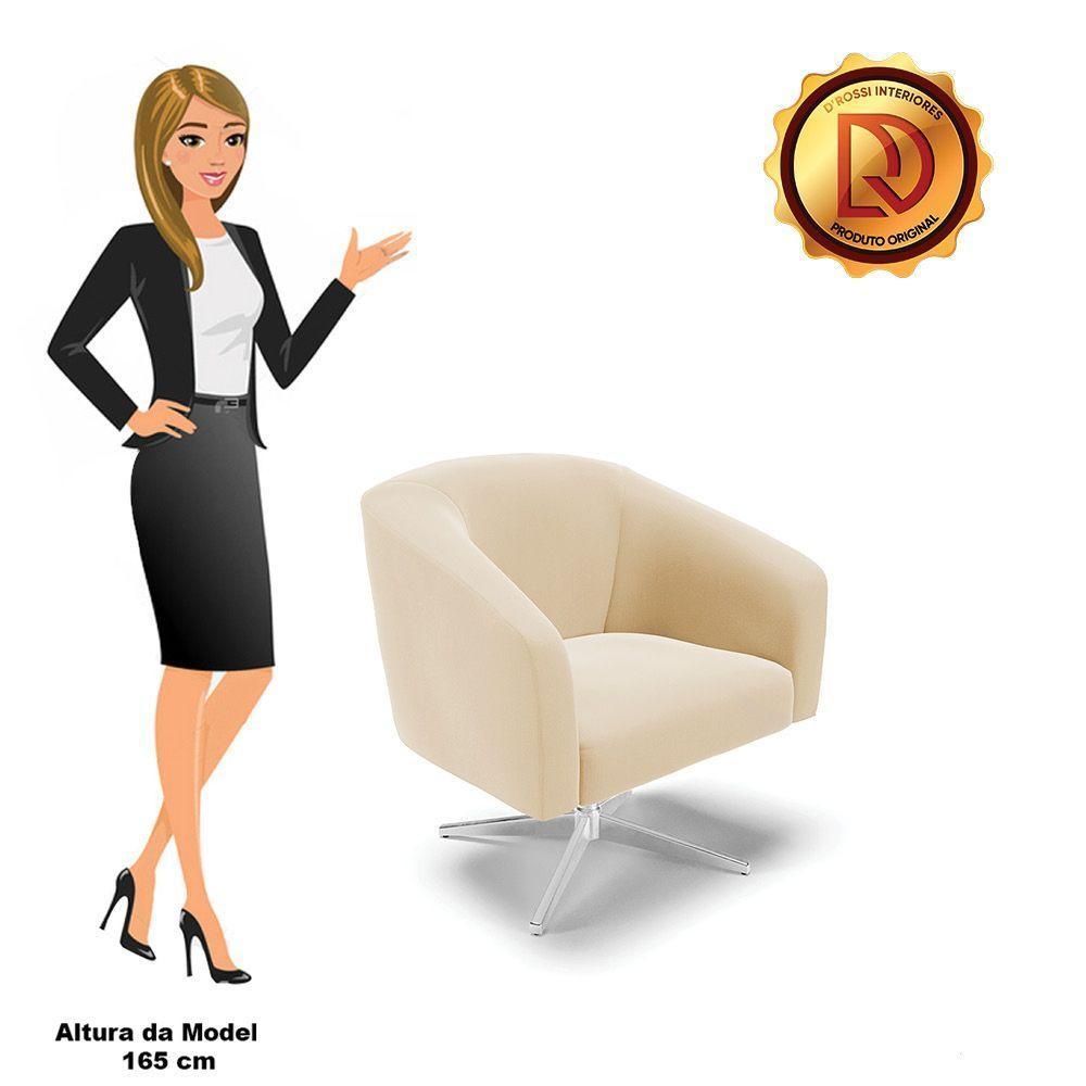 Poltrona Giratória Stella Suede Base Cromada Bege - 4
