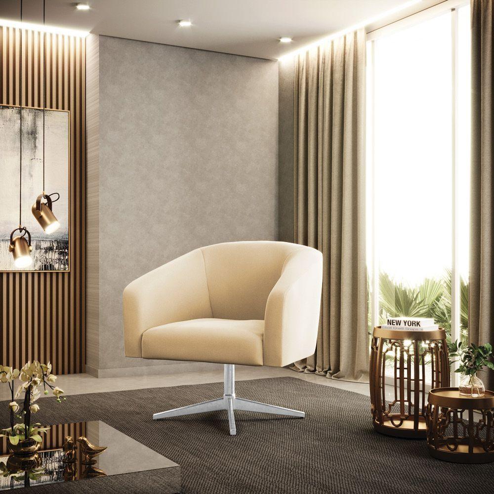 Poltrona Giratória Stella Suede Base Cromada Bege - 8