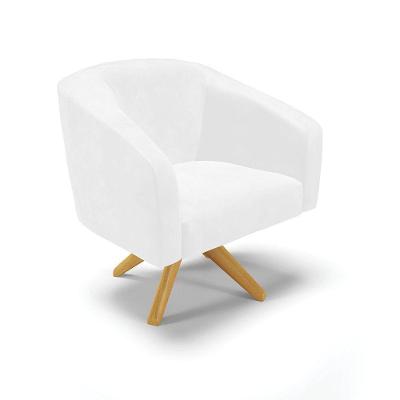 Poltrona Giratória Stella Corano Branco Base Madeira Ma30