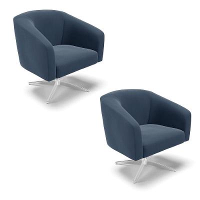 Kit 02 Poltronas Suede Base Cromada Azul Marinho