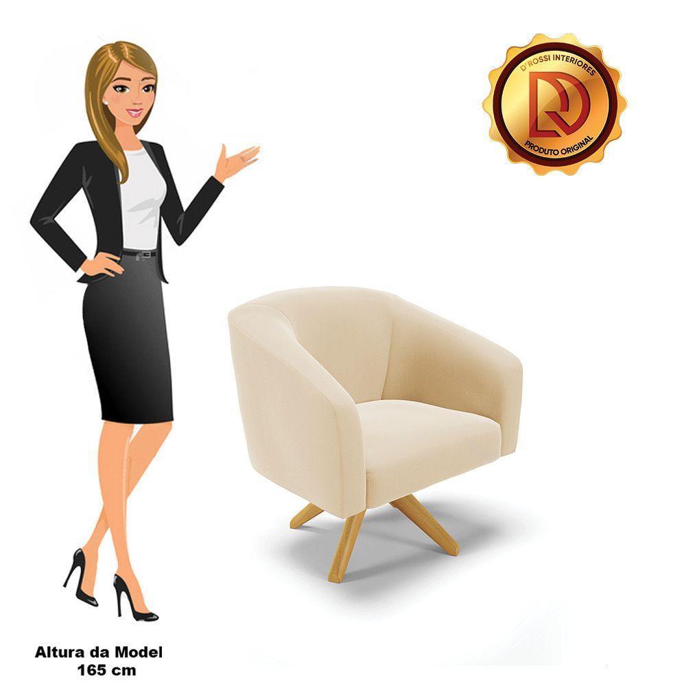 Poltrona Giratória Stella Suede Bege Base Madeira Ma30 - 4