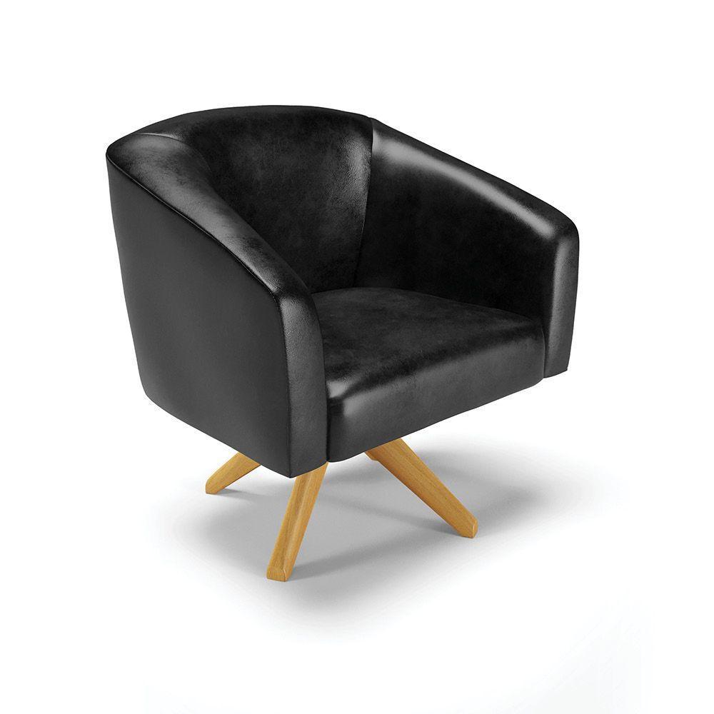 Poltrona Giratória Stella Corano Base Madeira Ma30 Preto - 1