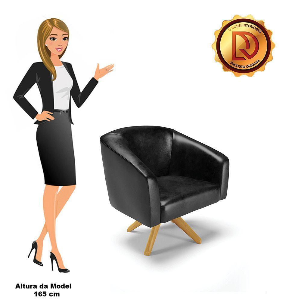Poltrona Giratória Stella Corano Base Madeira Ma30 Preto - 4