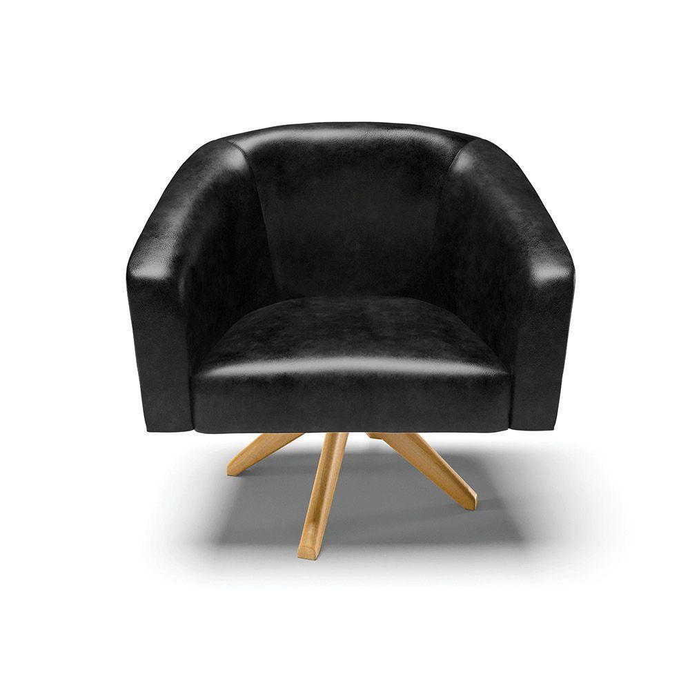 Poltrona Giratória Stella Corano Base Madeira Ma30 Preto - 7