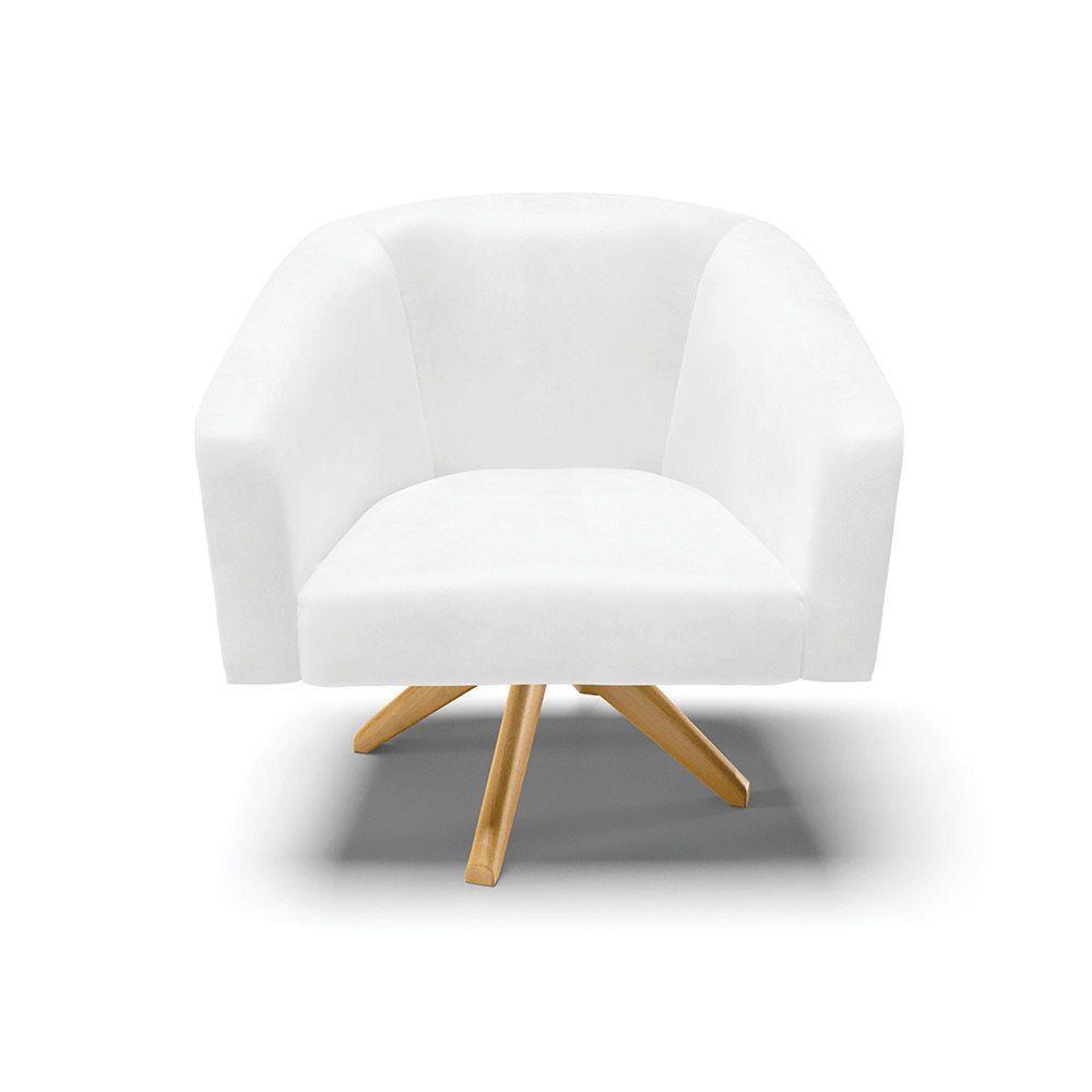 Poltrona Giratória Stella Corano Base Madeira Ma30 Branco - 7