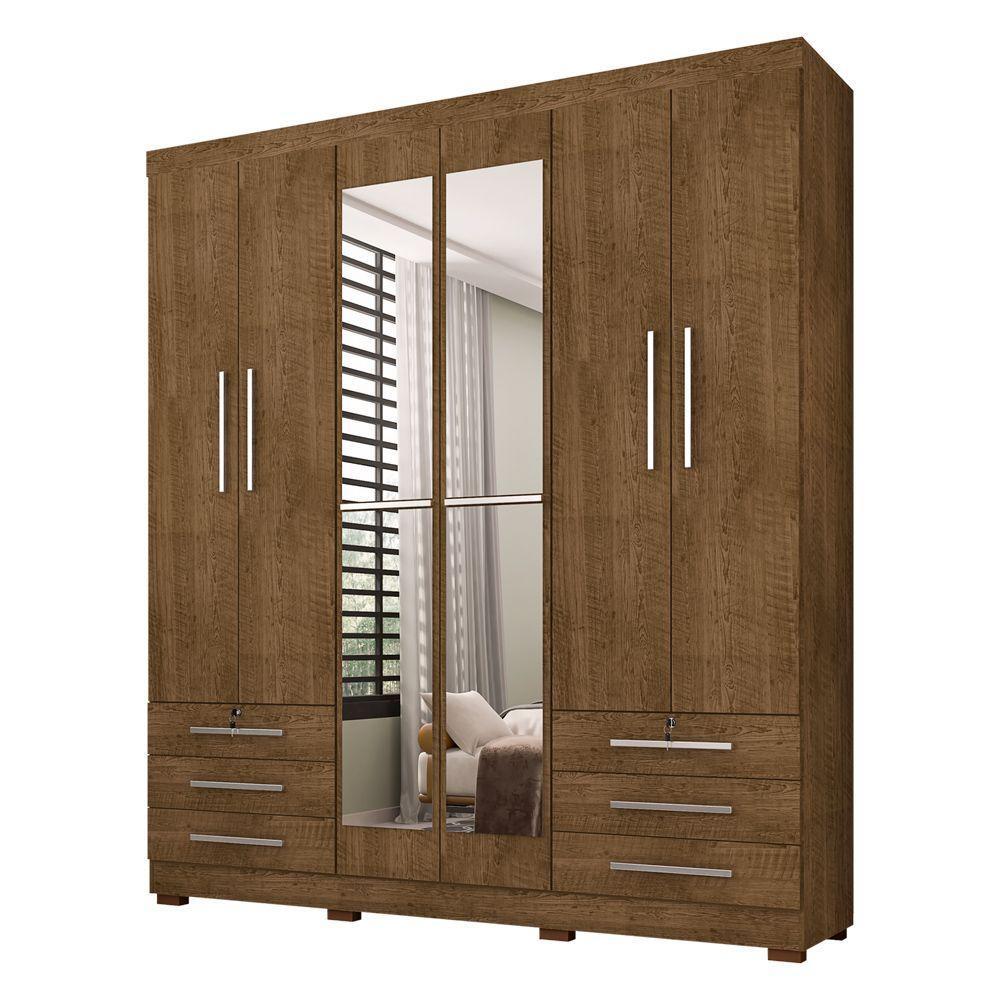 Guarda Roupa De Casal 6 Portas Com Espelho Londres E Cômoda 2 Portas E 4 Gavetas Malbec - 2