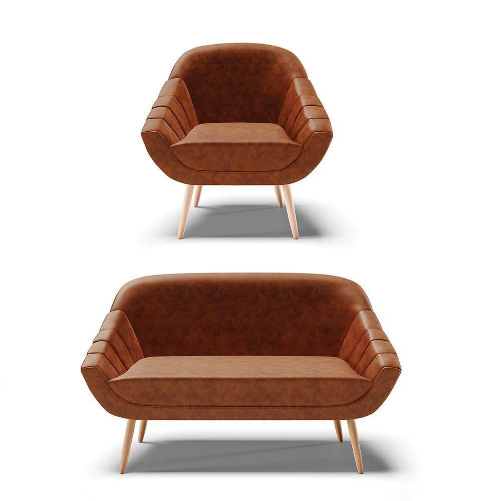 Kit 01 Namoradeira E 01 Poltrona Corano Natural Nozes - 1