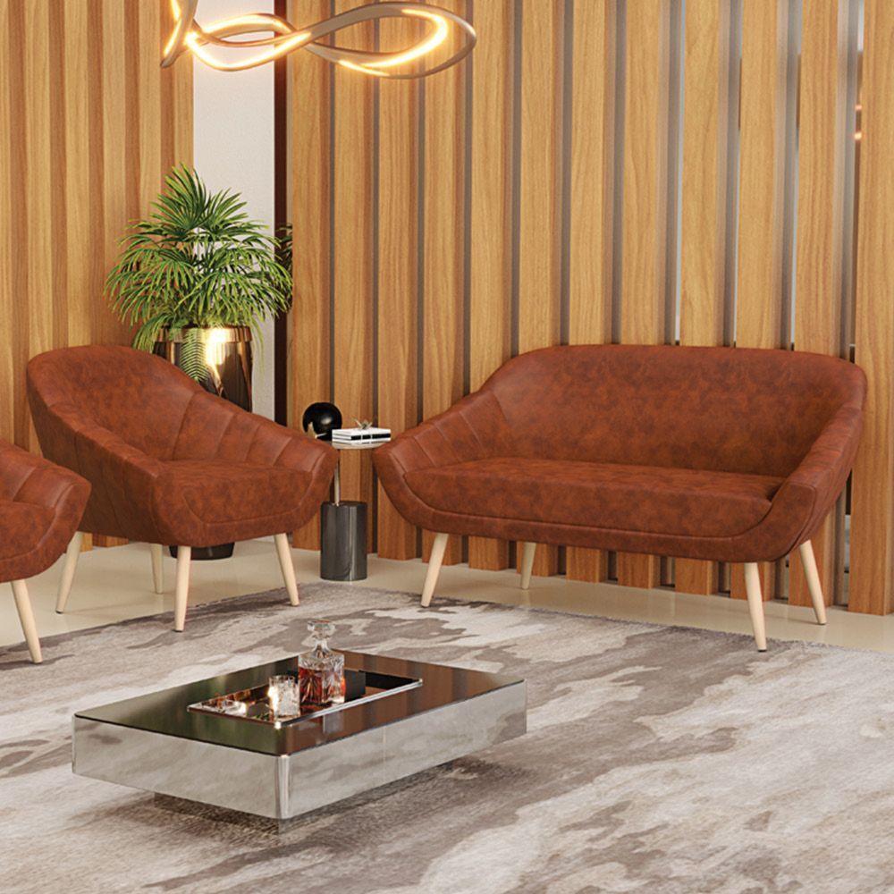 Kit 01 Namoradeira E 01 Poltrona Corano Natural Nozes - 8