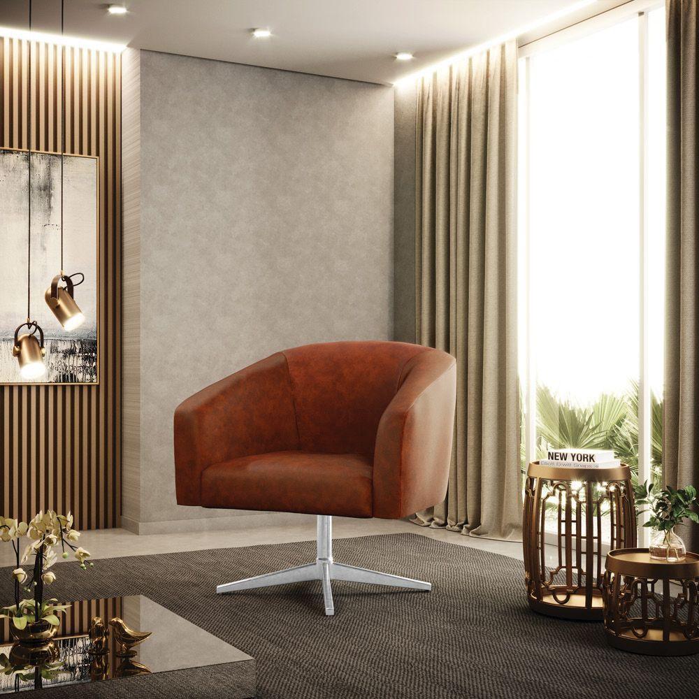 Poltrona Giratória Stella Corano Nozes Base Cromada - 8