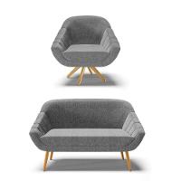 Kit 1 Namoradeira E 1 Poltrona Giratória Linho Grafite A26 - 1