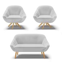 Kit 1 Namoradeira E 2 Poltronas Giratória Linho Cinza A05 - 1