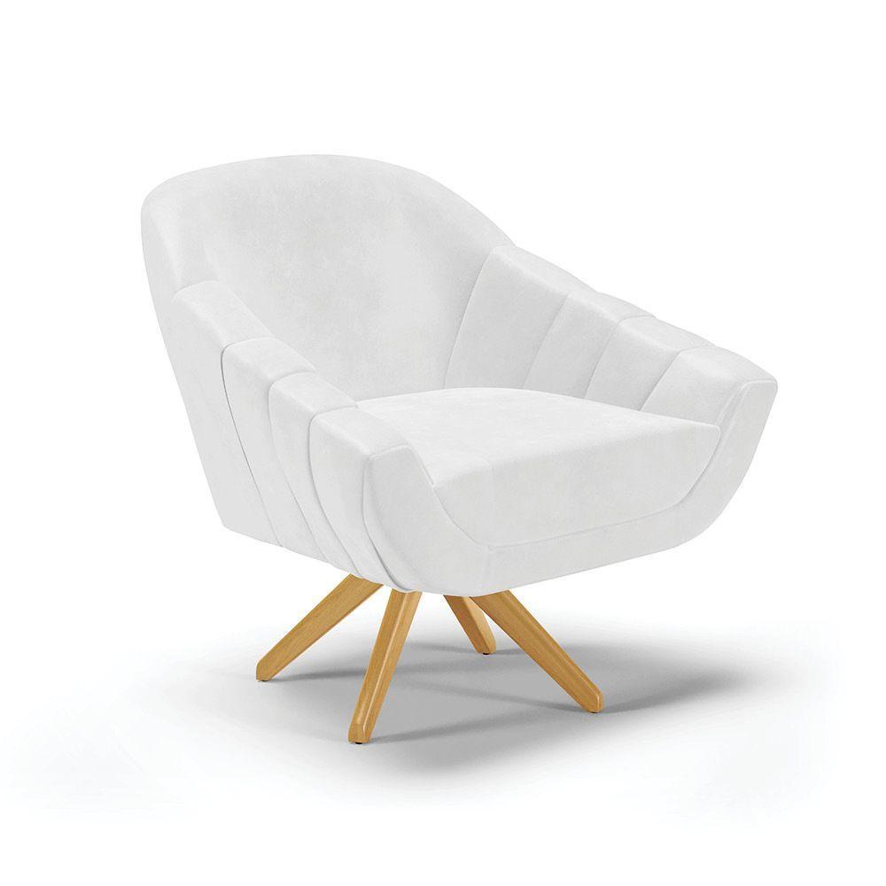 Poltrona Giratória Corano Branco Base Madeira Ma30 - 1