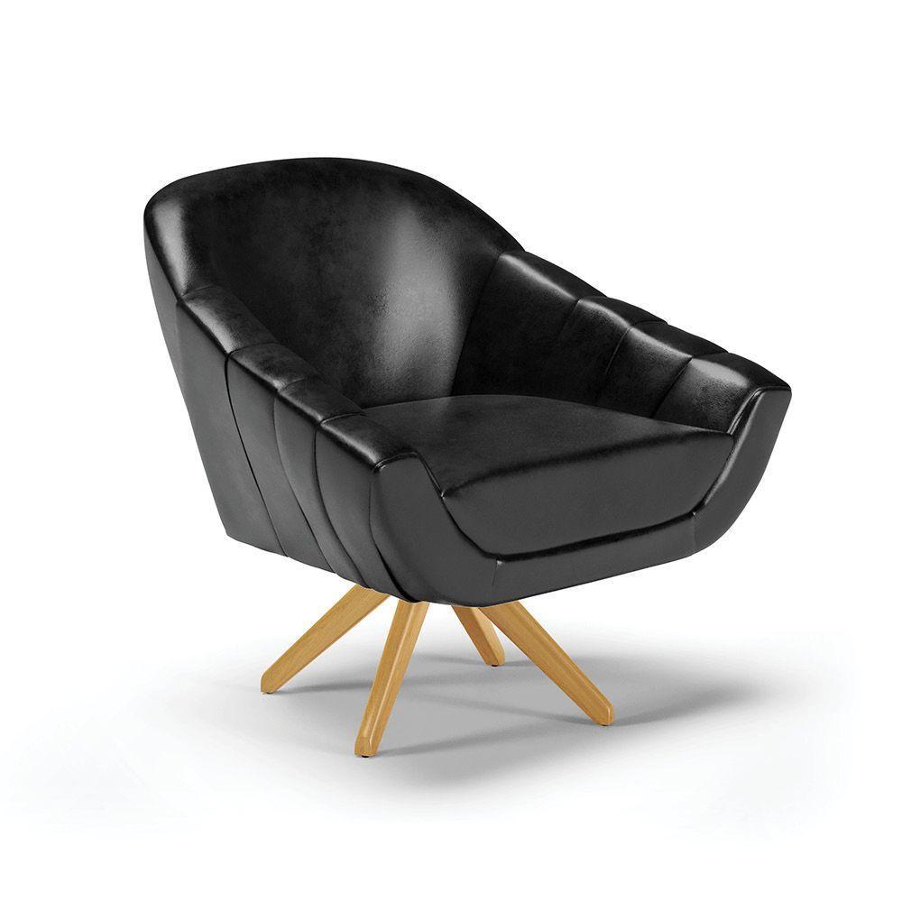 Poltrona Giratória Corano Base Madeira Ma30 Preto - 1