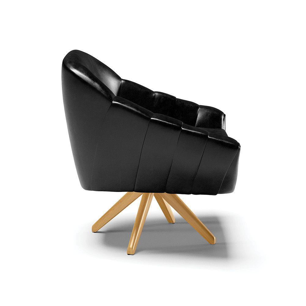 Poltrona Giratória Corano Base Madeira Ma30 Preto - 6