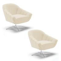 Kit 02 Poltronas Giratória Linho Base Cromada A05 Cinza - 1