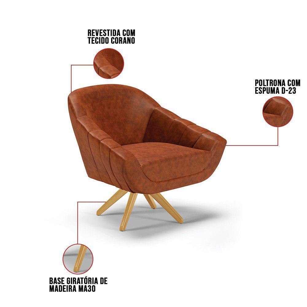 Poltrona Giratória Corano Base Madeira Ma30 Nozes - 3