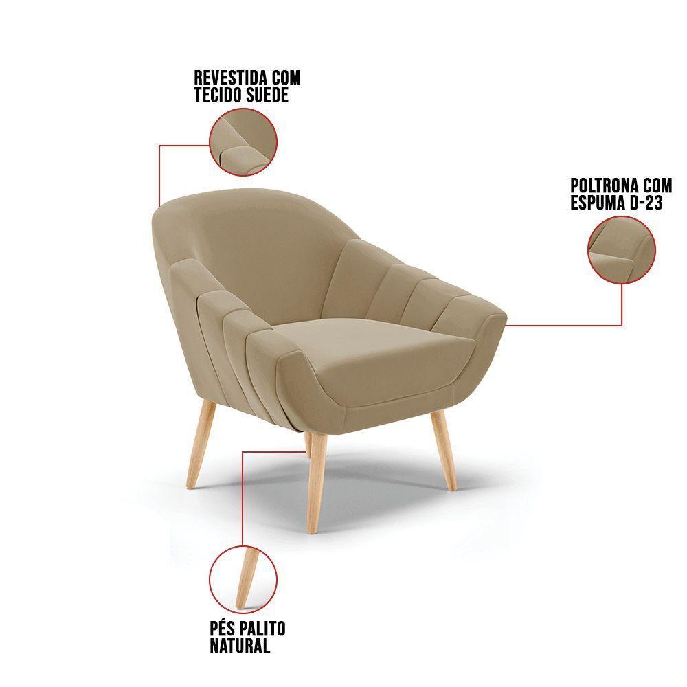 Kit 01 Namoradeira E 01 Poltrona Suede Natural Marrom Rato - 5