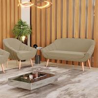 Kit 01 Namoradeira E 01 Poltrona Suede Natural Marrom Rato - 6