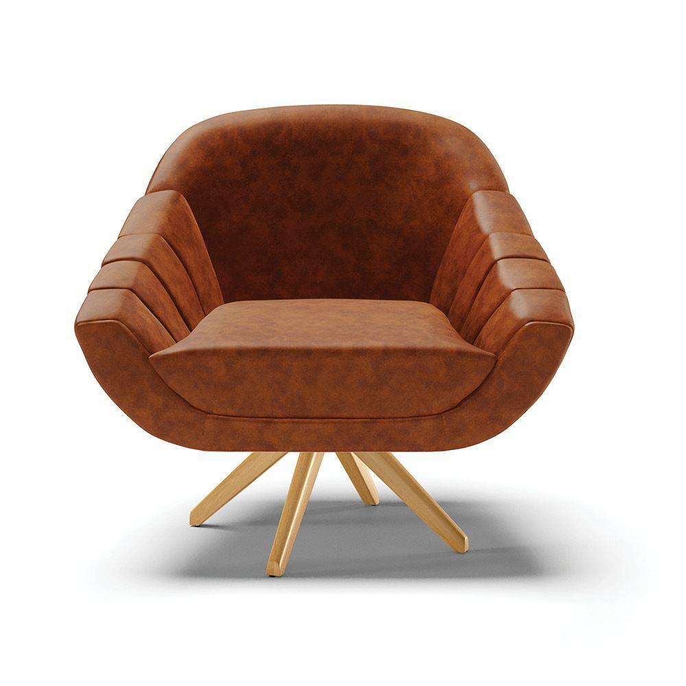 Kit 02 Poltronas Giratória Corano Base Madeira Ma30 Nozes - 7