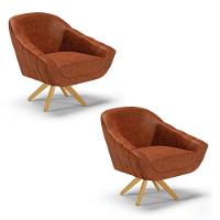 Kit 02 Poltronas Giratória Corano Base Madeira Ma30 Nozes - 1