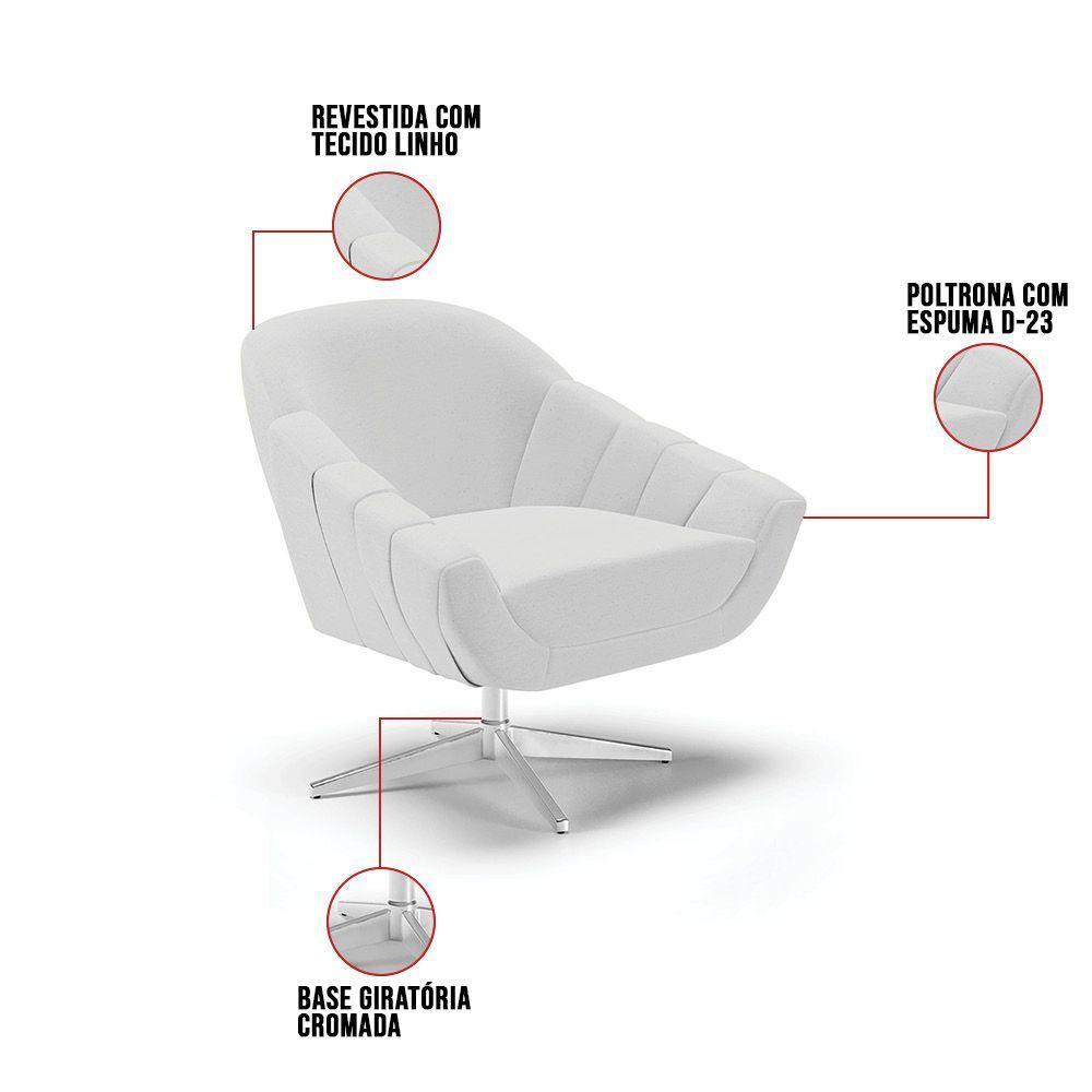 Kit 02 Poltronas Giratória Linho Cinza A05 Base Cromada - 3