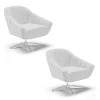 Kit 02 Poltronas Giratória Linho Cinza A05 Base Cromada - 1