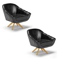 Kit 02 Poltronas Giratória Corano Base Madeira Ma30 Preto - 1