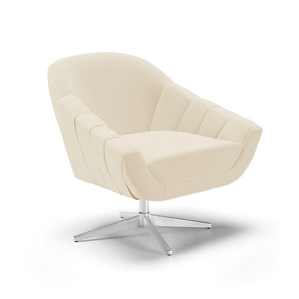 Kit 02 Poltronas Giratória Linho Base Cromada A26 Grafite - 7