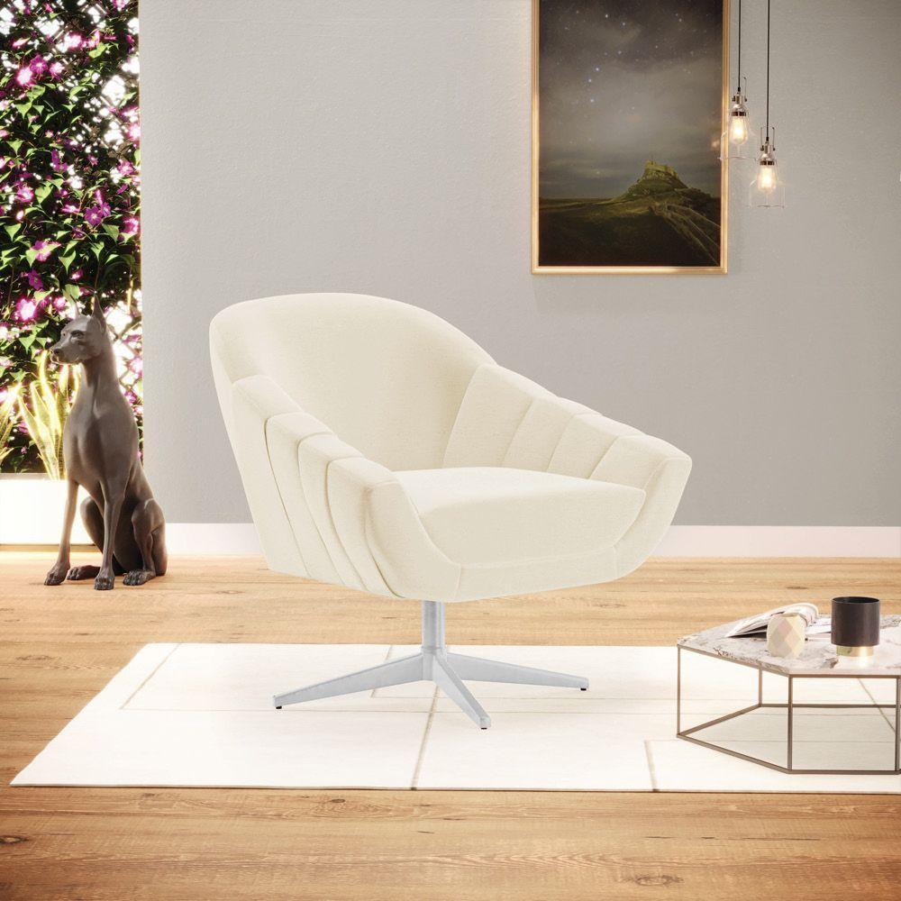 Kit 02 Poltronas Giratória Linho Base Cromada A26 Grafite - 8