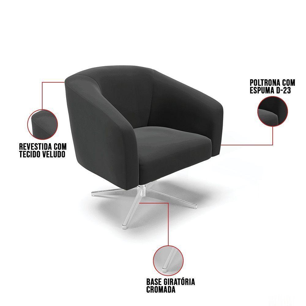 Poltrona Giratória Stella Veludo Base Cromada - D'rossi Cor Preto - 3