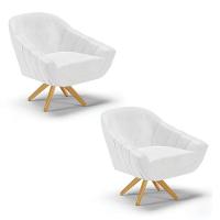 Kit 02 Poltronas Giratória Corano Base Madeira Ma30 Branco - 1