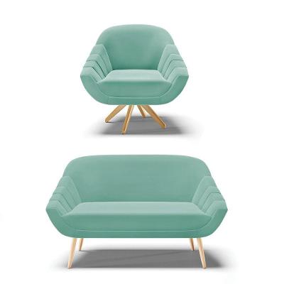 Kit Namoradeira E 1 Poltrona Giratória Suede Azul Turquesa