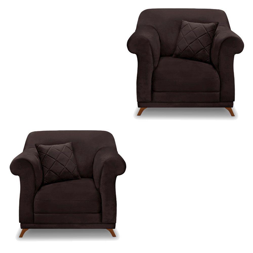 Kit 2 Poltronas Para Sala De Estar Pés Castanho Marrom Café - 1