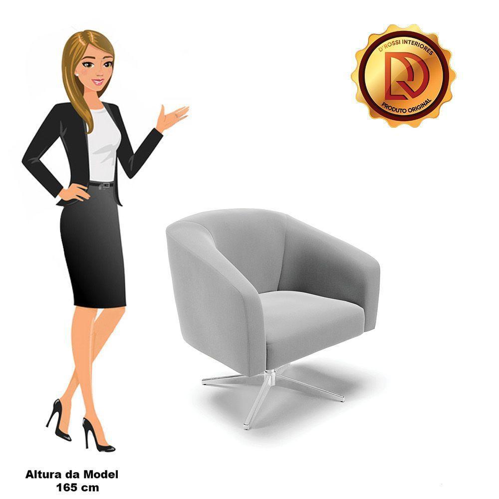 Poltrona Giratória Stella Suede Cinza Base Cromada - 4