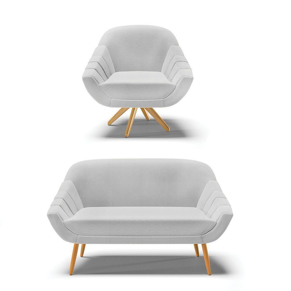Kit 1 Namoradeira E 1 Poltrona Giratória Linho A05 Cinza - 1