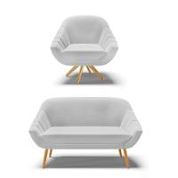 Kit 1 Namoradeira E 1 Poltrona Giratória Linho A05 Cinza - 1