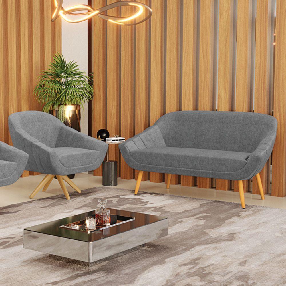 Kit 1 Namoradeira E 1 Poltrona Giratória Linho A26 Grafite - 8