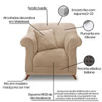 Kit 2 Poltronas Para Sala De Estar Suede Pés Castanho Bege