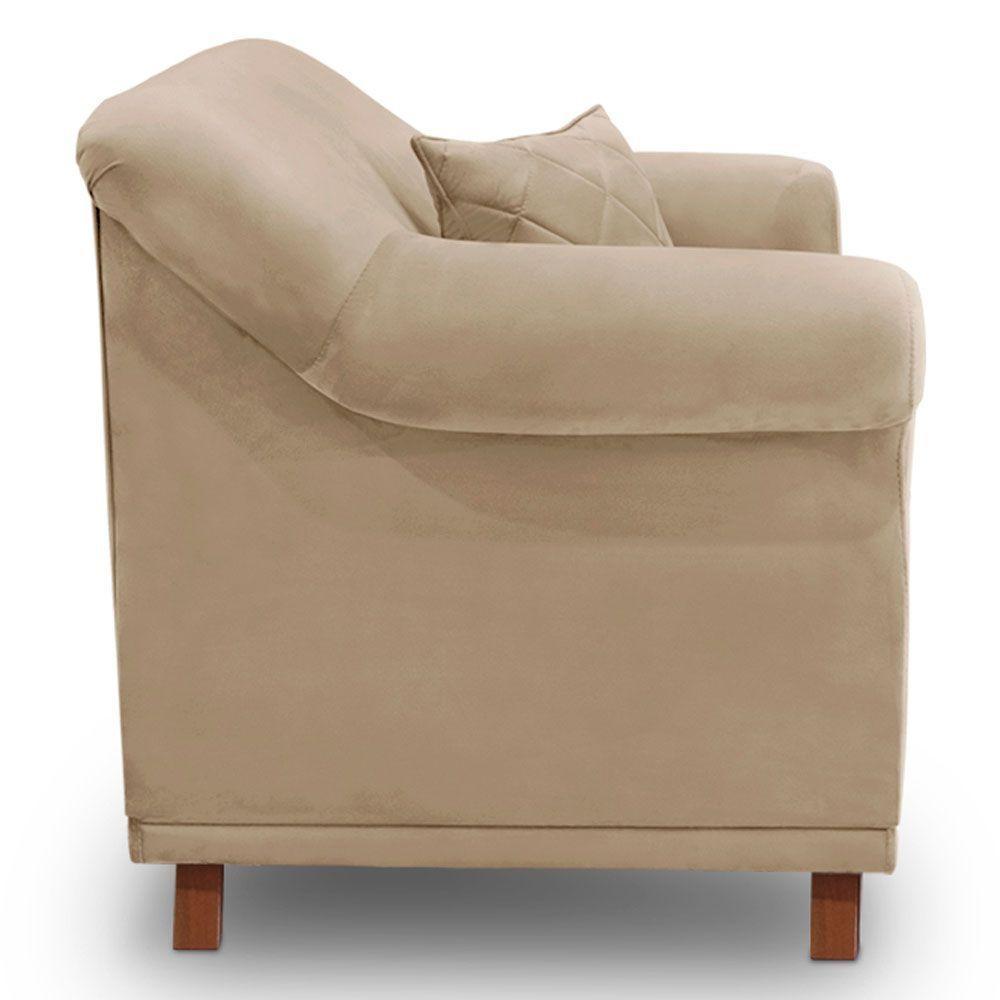 Kit 2 Poltronas Para Sala De Estar Suede Bege Pés Castanho - 6