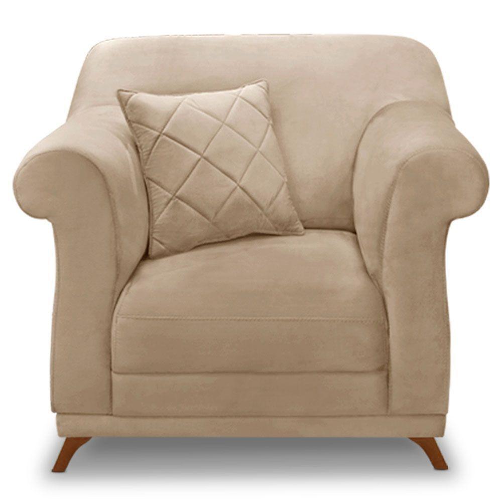 Kit 2 Poltronas Para Sala De Estar Suede Bege Pés Castanho - 7