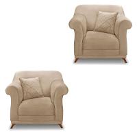 Kit 2 Poltronas Para Sala De Estar Suede Bege Pés Castanho - 1