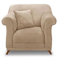 Kit 2 Poltronas Para Sala De Estar Suede Bege Pés Castanho - 7