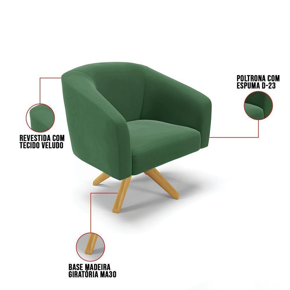 Kit 02 Poltronas Giratória Stella Veludo Verde - 3