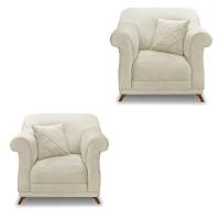 Kit 2 Poltronas Para Sala De Estar Veludo Bege Pés Castanho - 1