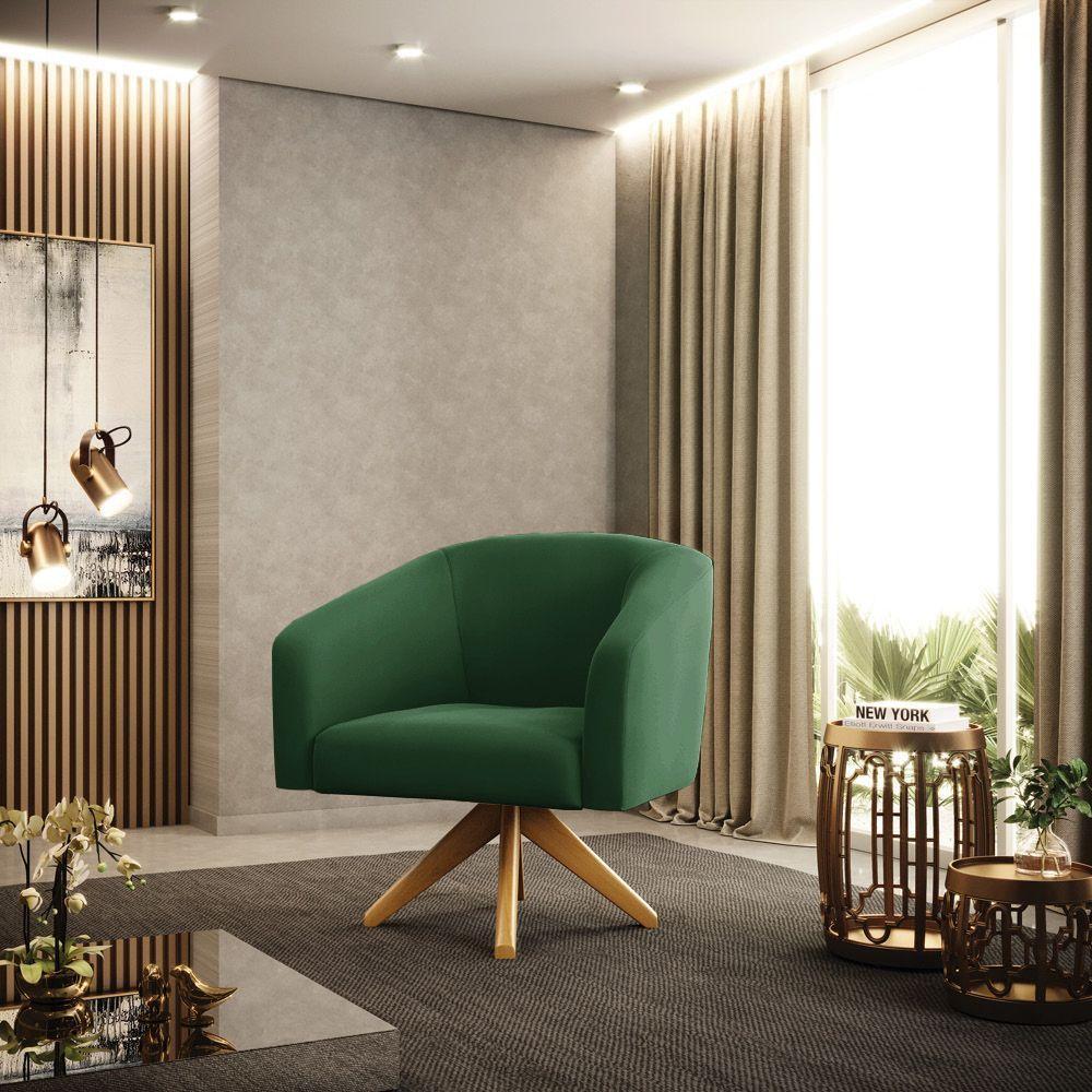 Kit 02 Poltronas Giratória Stella Veludo Verde - 8