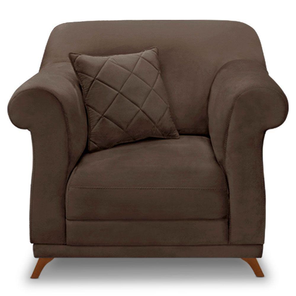 Kit 2 Poltronas Veludo Marrom Pés Castanho - 6