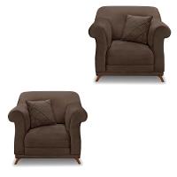 Kit 2 Poltronas Veludo Marrom Pés Castanho - 1