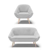 Kit 01 Namoradeira E 01 Poltrona Linho Cinza A05 Natural - 1