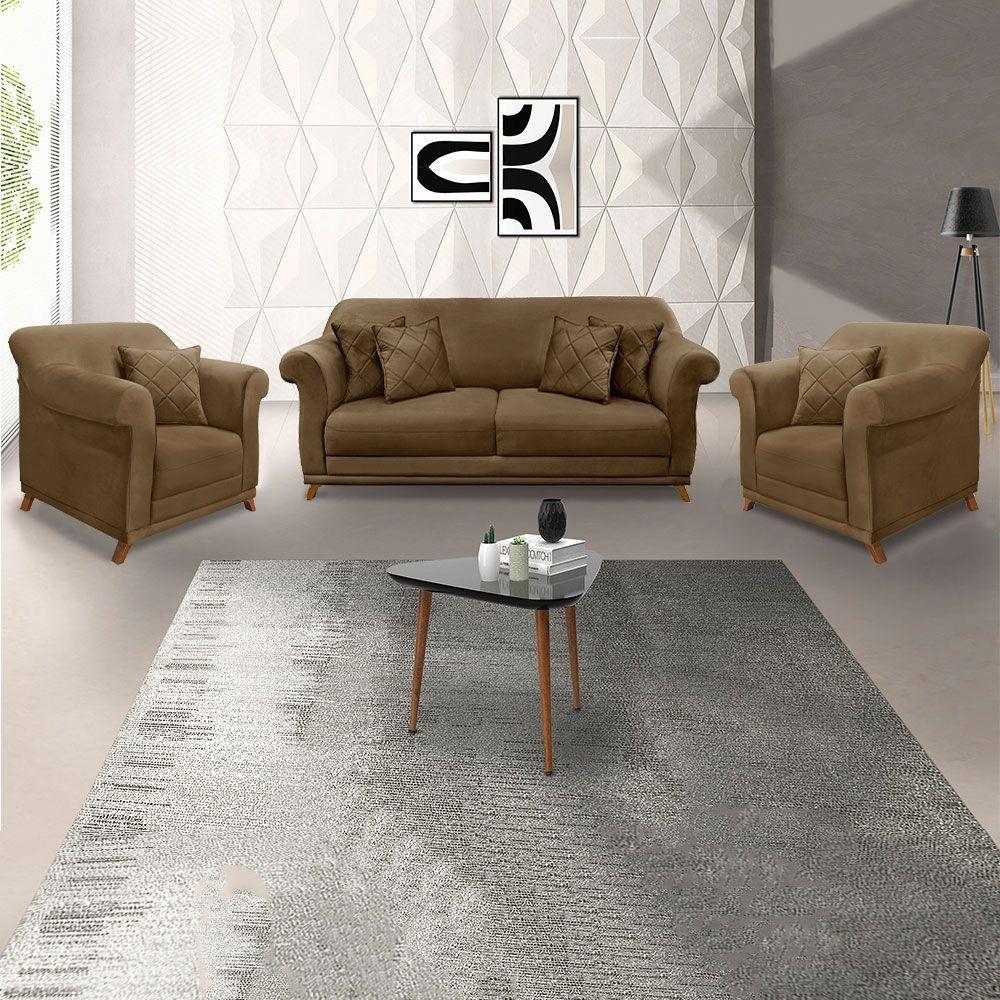 Kit 2 Poltronas E Sofá 2 Lugares 1,60m Caramelo - 9